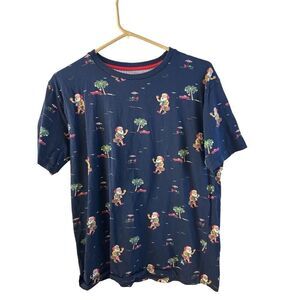 Denim & Flower Ricky Singh Shirt Santa Palm trees small S rn#86220 Black Red‎